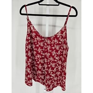 Emery Rose Womens Sz XL Spaghetti Strap Blouse Burgundy Red Floral Print